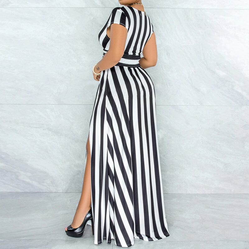 Sexy Striped High Waist Maxi Dress