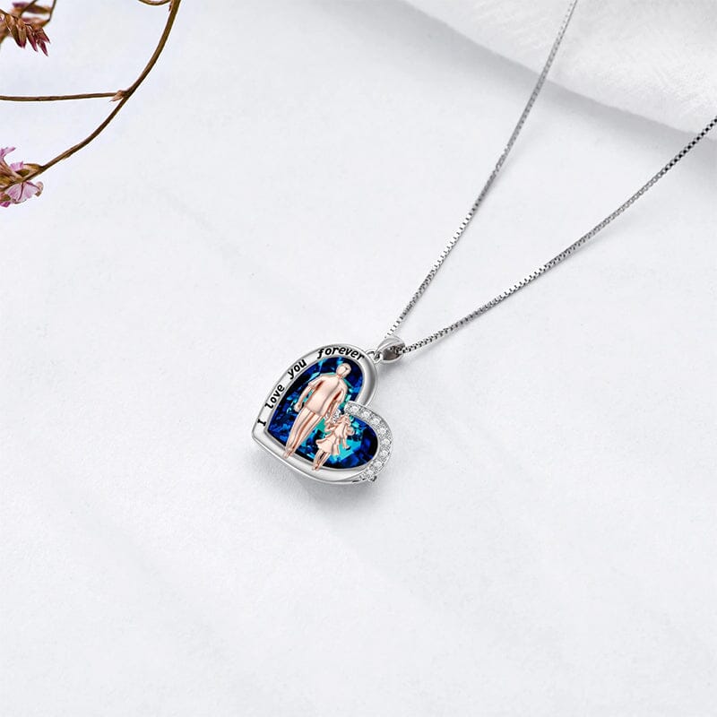 Father and Daughter Necklace Blue Heart Crystal Necklace