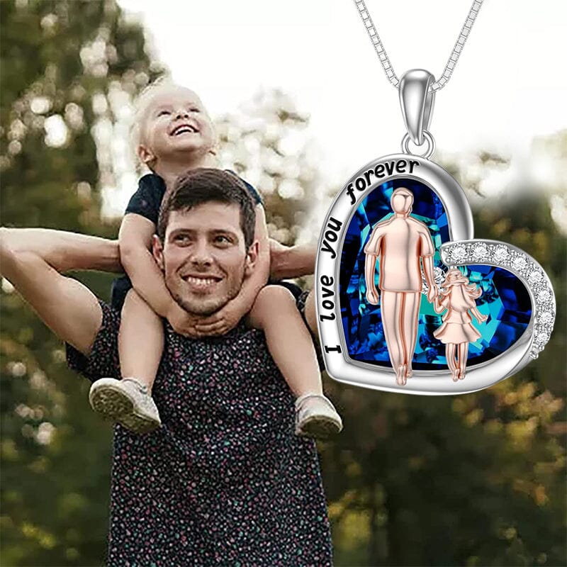 Father and Daughter Necklace Blue Heart Crystal Necklace