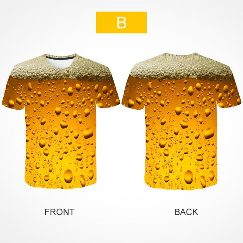 New Man Fashion 3D Print Beer Bubble Short Sleeve T-Shirt