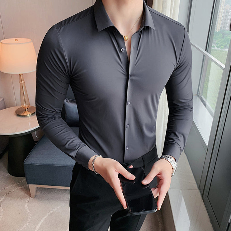 Men's Solid Color Business Stretch Shirt