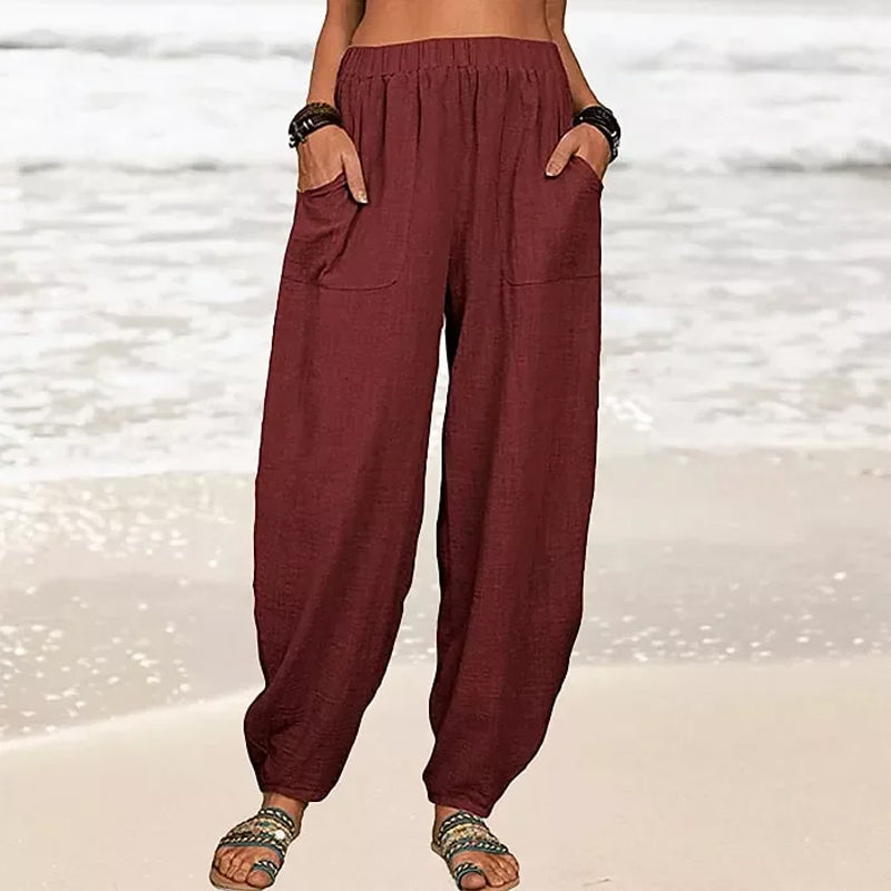 Women's Solid Color Loose Cotton And Linen Casual Pants