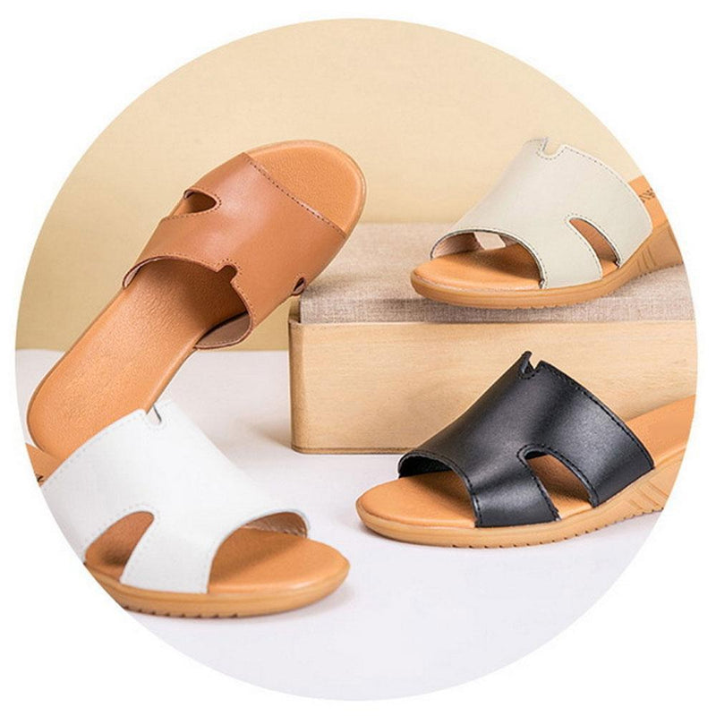 Women's Summer Leather Low Heel Casual Slippers
