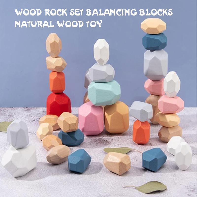 【Last Day 50% Off】Wood Rock Set Balancing Blocks Natural Wood Toy
