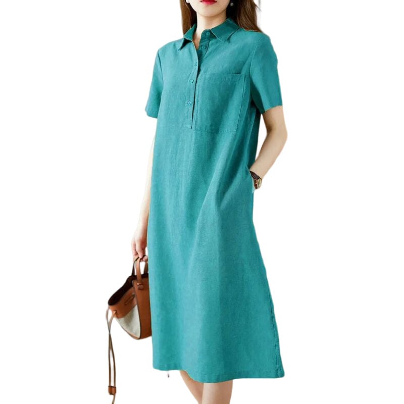 Linen Cotton Short Sleeve Simple Dress