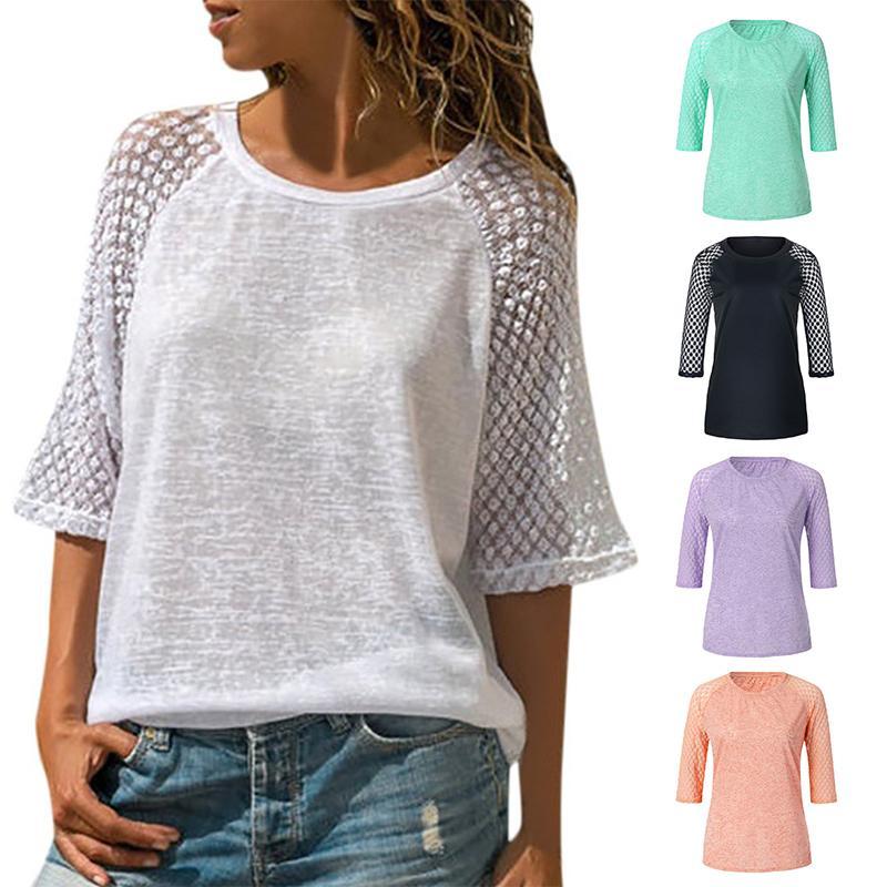 Magoloft ™ Lace Stitching Round Neck Cropped T-Shirt