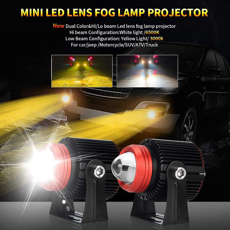 Car & Motorcycle Dual Color LED Projector Lens High Beam