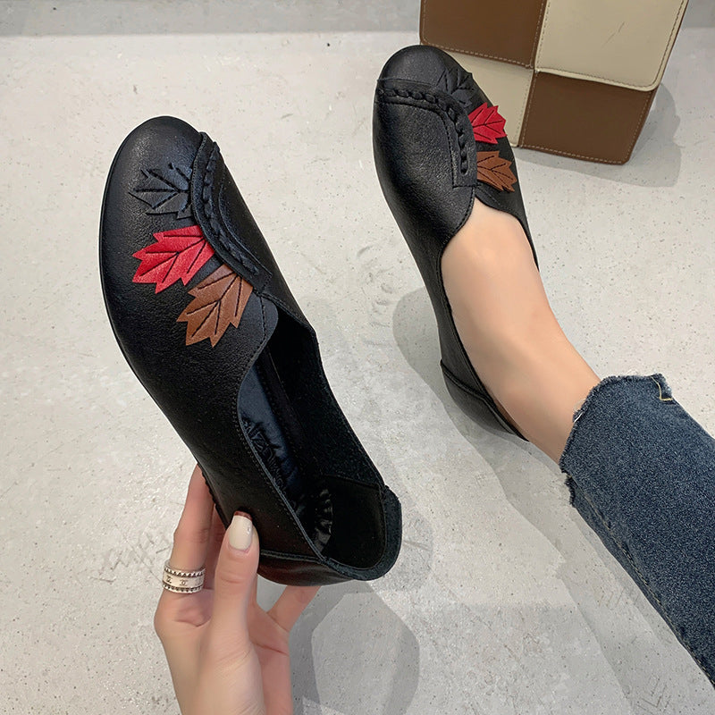 Women's Embroidered Low Heel Slip-On Shoes