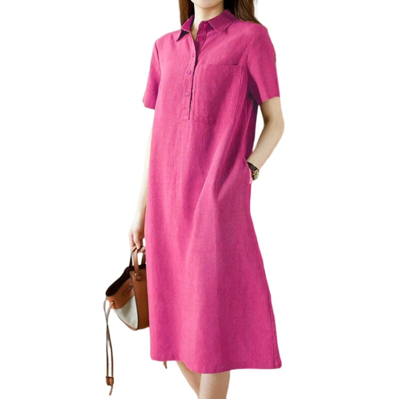 Linen Cotton Short Sleeve Simple Dress