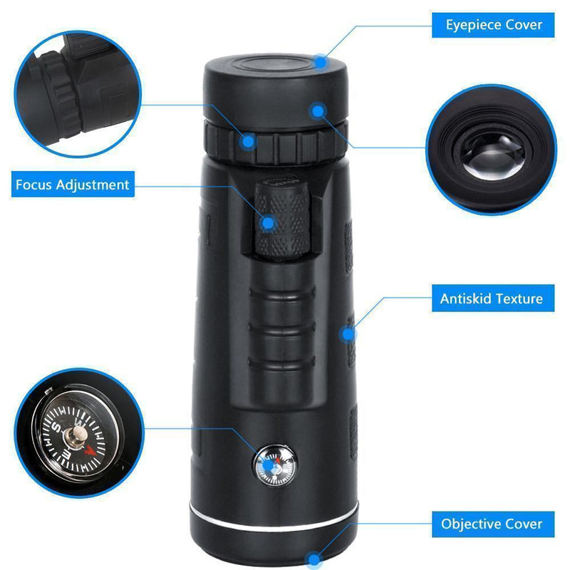 12X50 High Power Monocular Telescope With Smartphone Adapter and Tripod