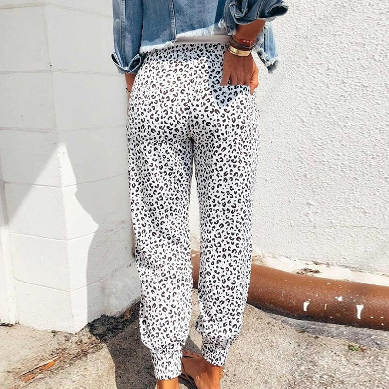 Women’s Leopard Print Drawstring Casual Trousers