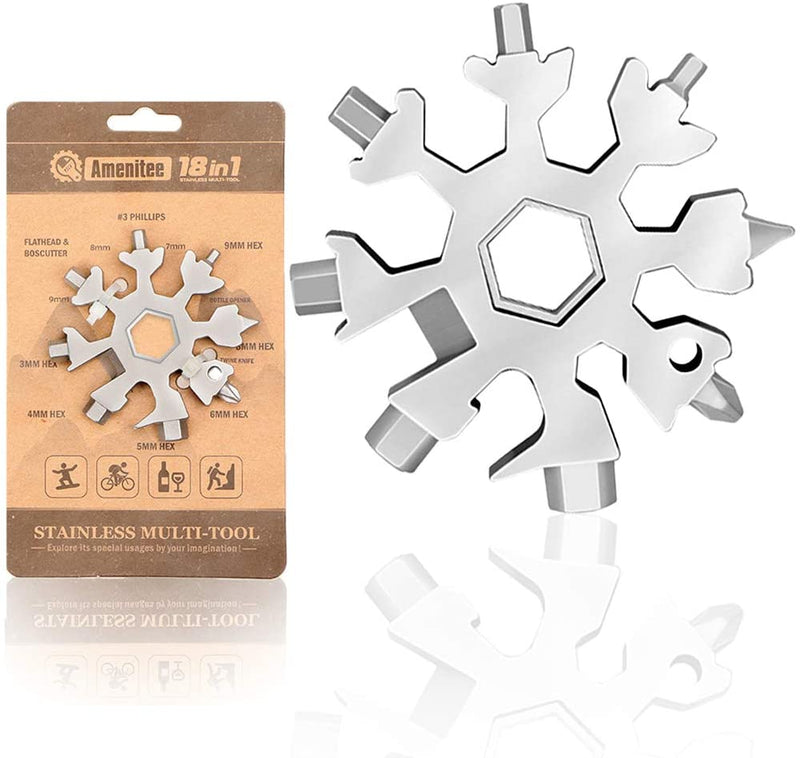 Amenitee 18-in-1 stainless steel snowflakes multi-tool&keychain