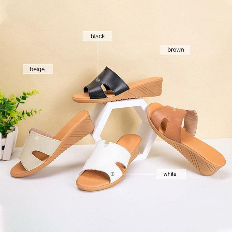 Women's Summer Leather Low Heel Casual Slippers
