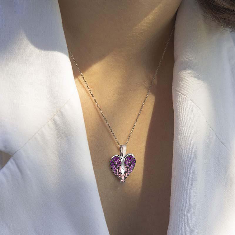Heart & angel wings necklace with pendant