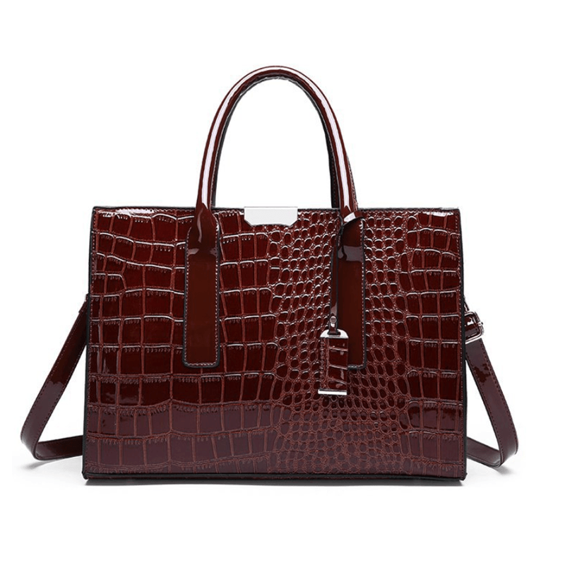 Crocodile Pattern Solid Color Handbag